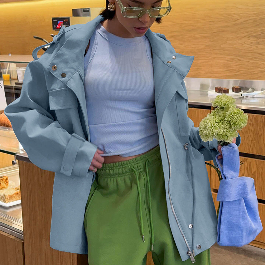 Damen Utility-Parka mit Tunnelzugtaillierung, Pattentaschen und Stehkragen Shop Nory