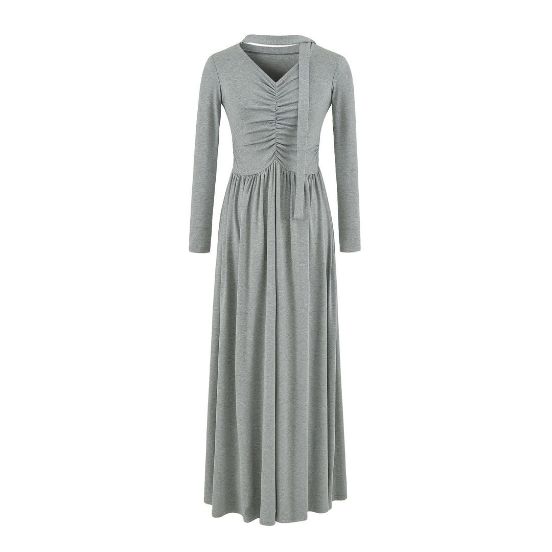 Damen Langes Jersey-Maxikleid mit Raffung, V-Ausschnitt und Bindeschal Shop Nory