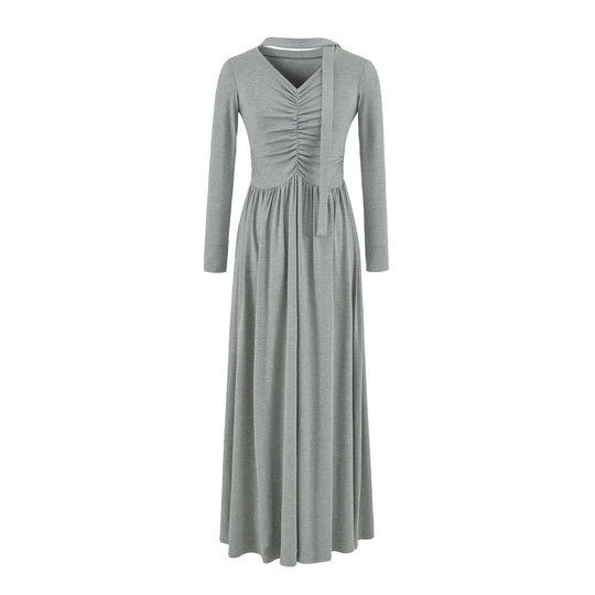 Damen Langes Jersey-Maxikleid mit Raffung, V-Ausschnitt und Bindeschal Shop Nory