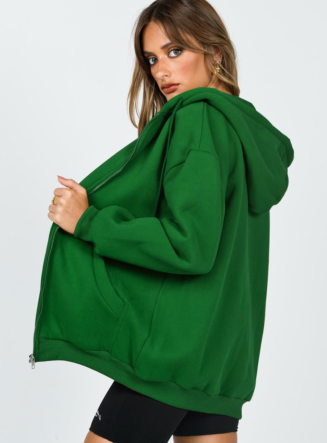 Damen nan lässige Zip-Hoodie-Jacke im Boxy-Cut mit überschnittener Schulter, verdecktem Tunnelzug und großen Kängurutaschen Shop Nory