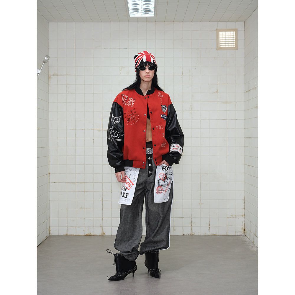 Unisex Varsity-Bomberjacke im College‑Look mit Wollmixkörper und Kunstlederärmeln Shop Nory