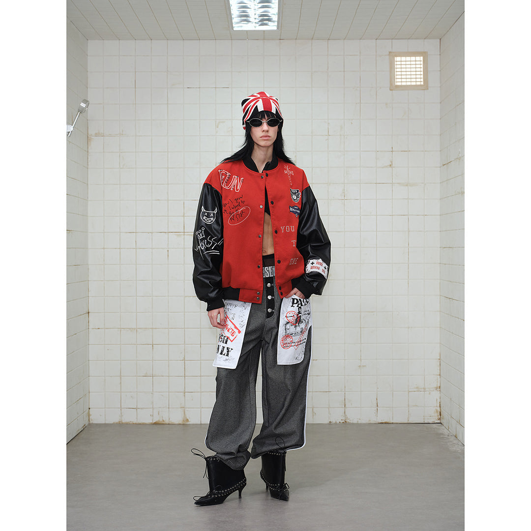 Unisex Varsity-Bomberjacke im College‑Look mit Wollmixkörper und Kunstlederärmeln Shop Nory