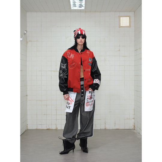 Unisex Varsity-Bomberjacke im College‑Look mit Wollmixkörper und Kunstlederärmeln Shop Nory