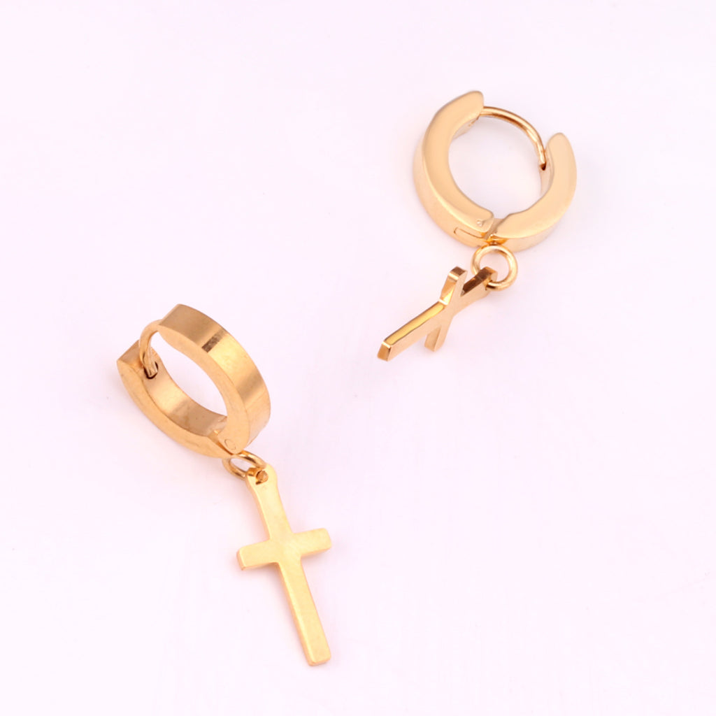 Damen hängende Ohrstecker mit Kreuzdesign aus glänzendem Edelstahl Shop Nory
