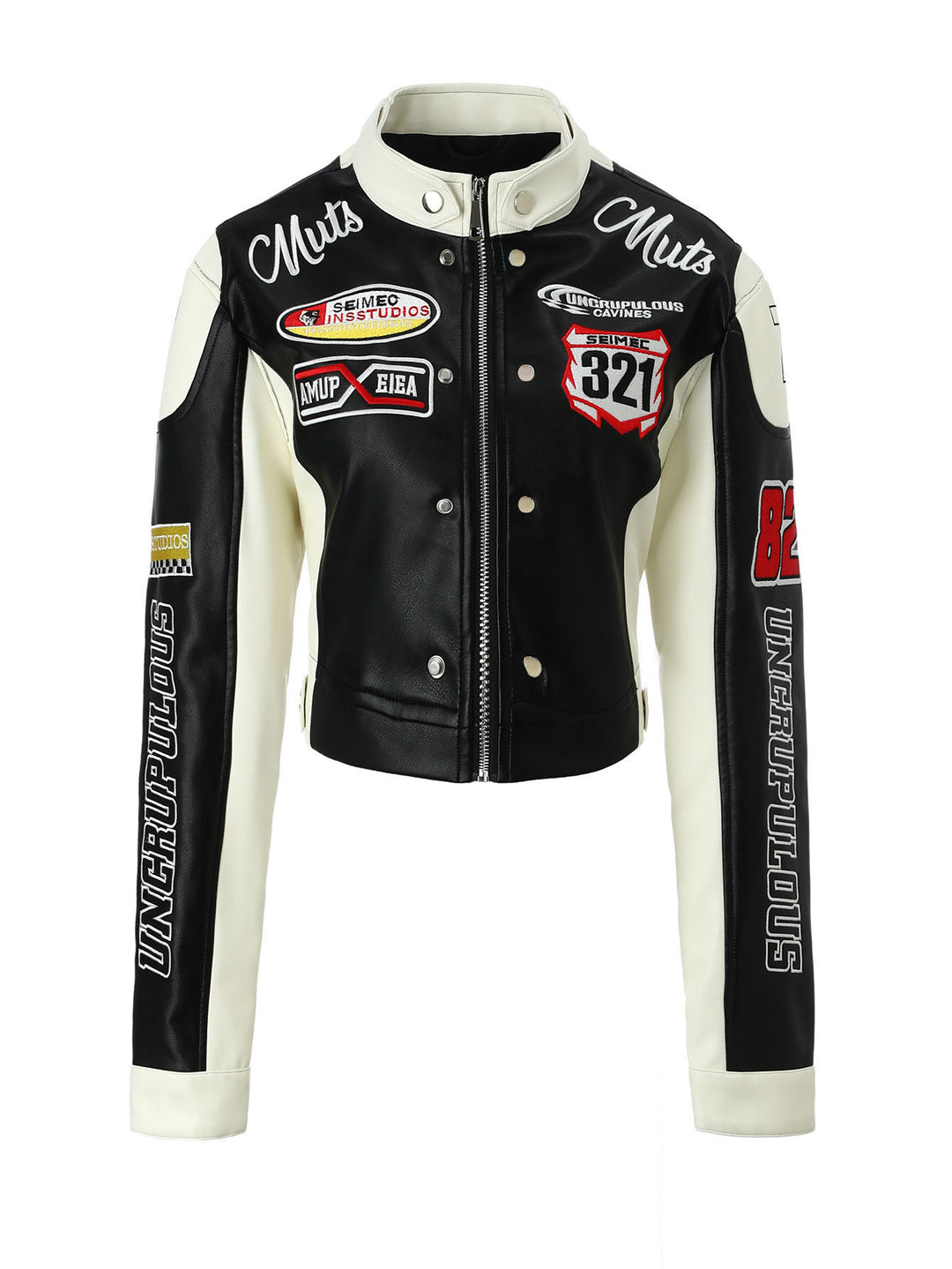 Damen Bikerjacke im Racing-Look mit gestickten Patches und kontrastierenden Ärmeln Shop Nory