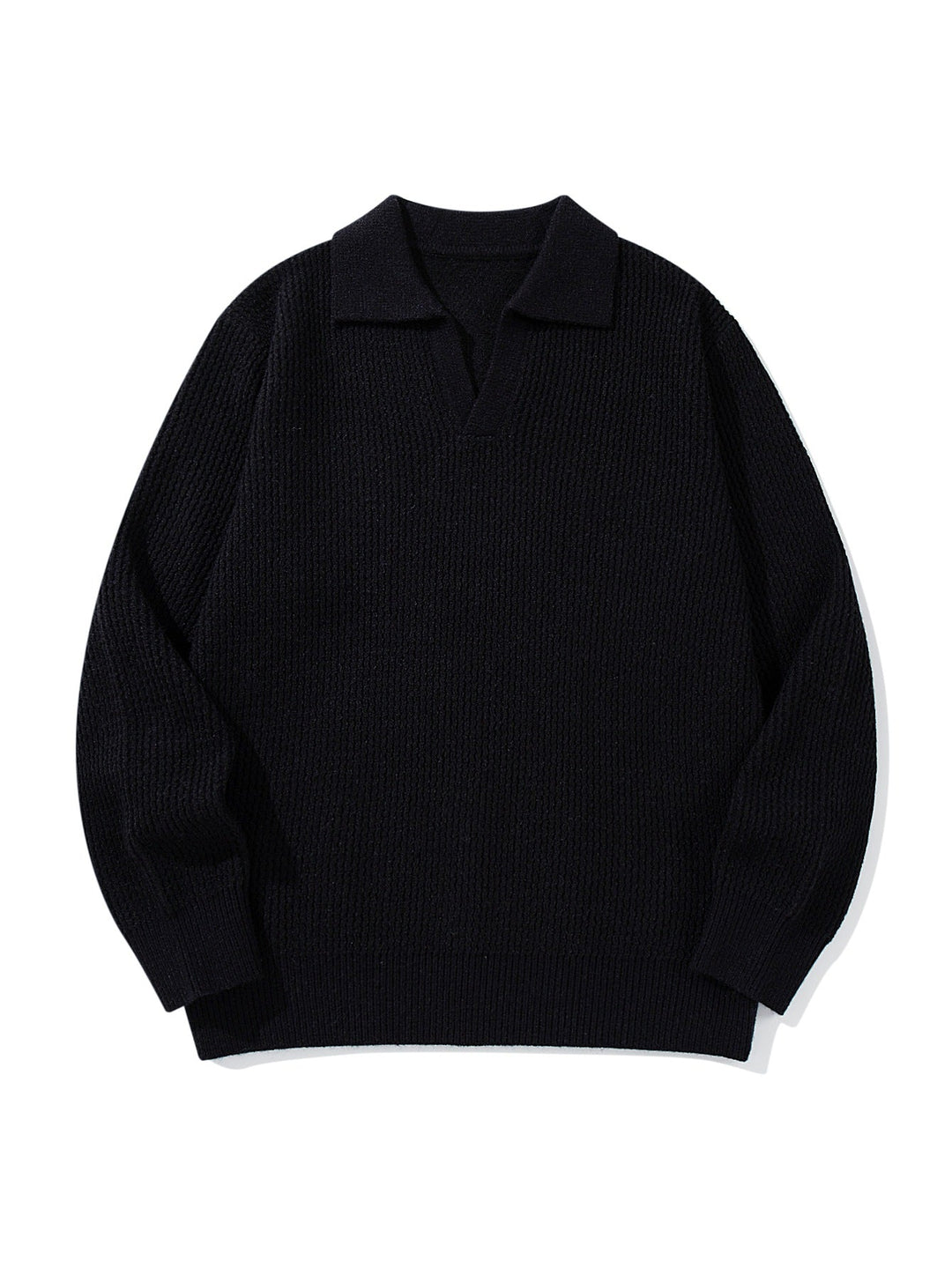 Herren Grobgestrickter Polokragen-Pullover mit V‑Ausschnitt und Rippenbündchen Shop Nory