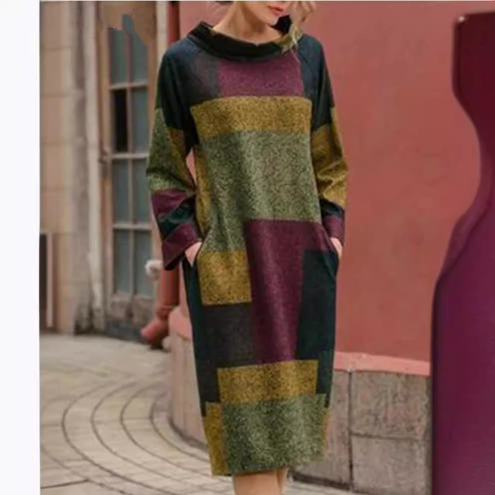Damen Oversized Kleid mit geometrischem Patchwork-Design