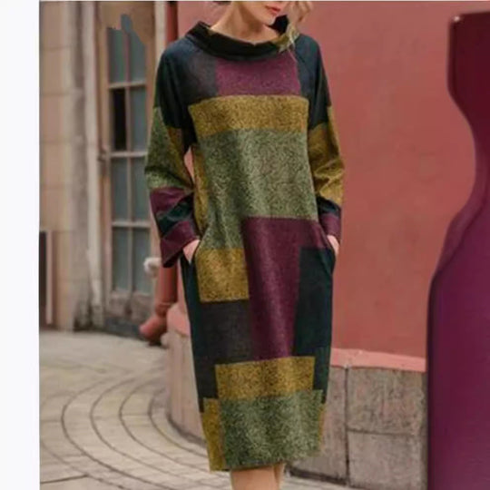 Damen Oversized Kleid mit geometrischem Patchwork-Design