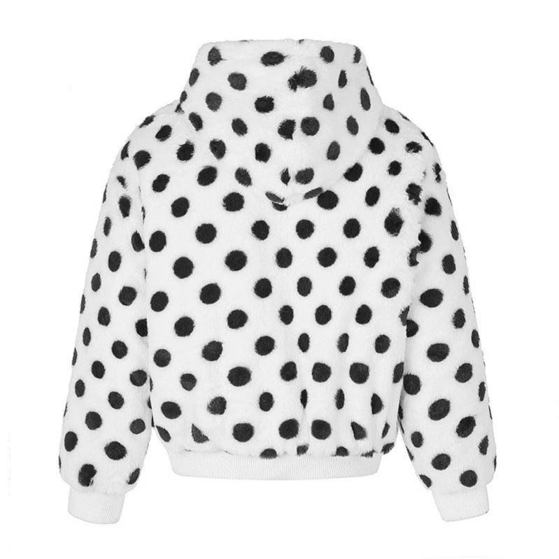Damen Kapuzen-Fleecejacke im Bomberstil mit Polka‑Dot und dekorativen Froschknopf-Details Shop Nory