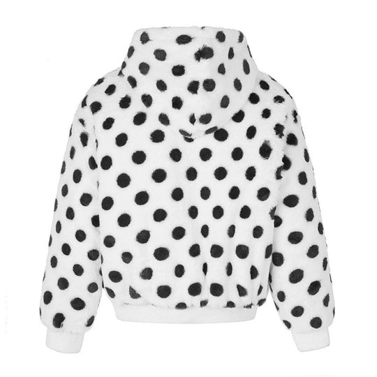 Damen Kapuzen-Fleecejacke im Bomberstil mit Polka‑Dot und dekorativen Froschknopf-Details Shop Nory