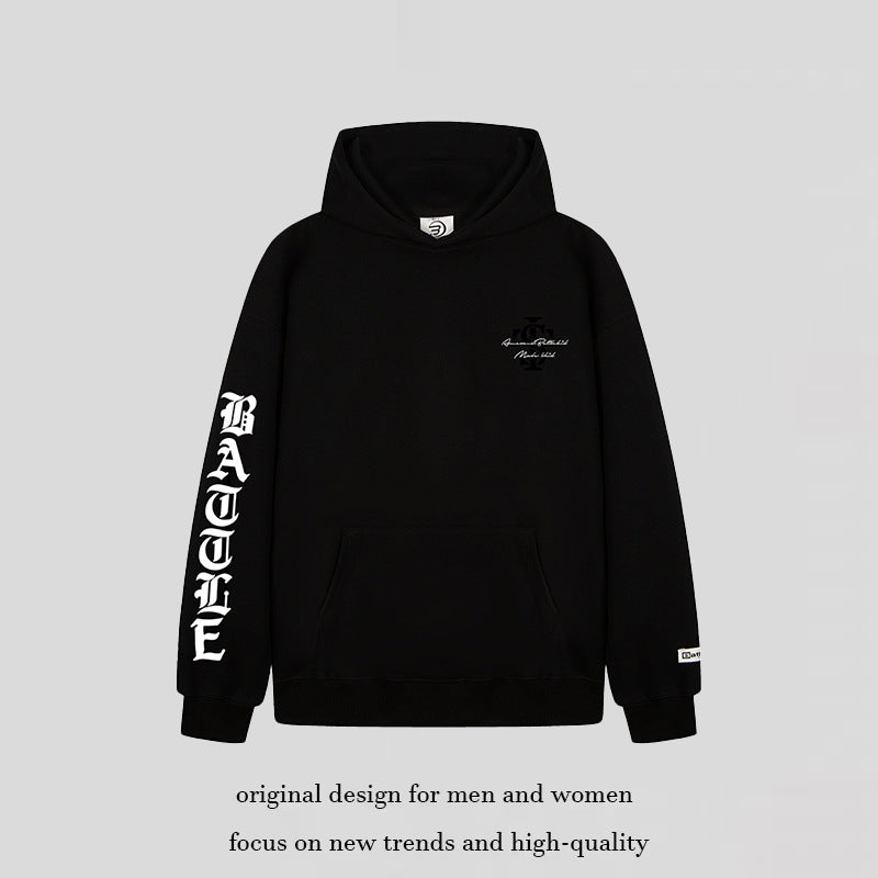 Unisex Oversize-Kapuzenpullover mit Gothic-Ärmelprint und Kängurutasche Shop Nory