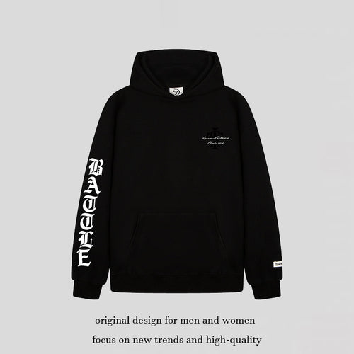 Unisex Oversize-Kapuzenpullover mit Gothic-Ärmelprint und Kängurutasche Shop Nory