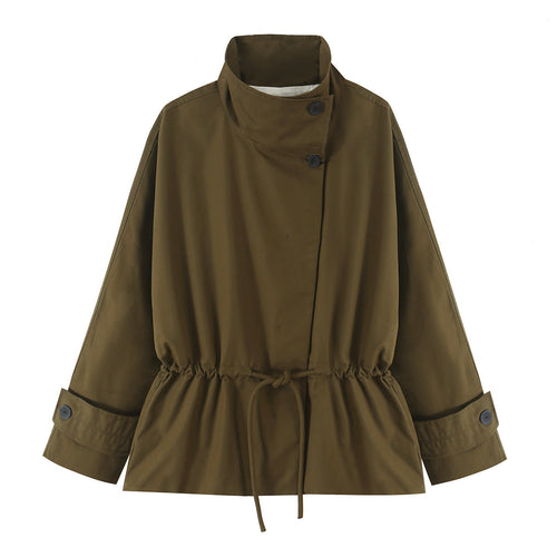 Damen Kurzjacke mit Tunnelzug-Taille, hohem Stehkragen und asymmetrischer Knopfleiste Shop Nory