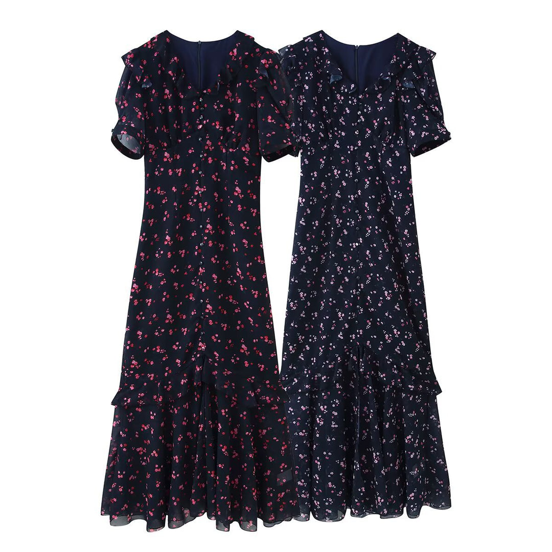 Damen Maxikleid mit Volants, V-Ausschnitt und floralem Chiffon-Look Shop Nory