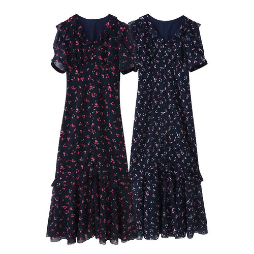 Damen Maxikleid mit Volants, V-Ausschnitt und floralem Chiffon-Look Shop Nory