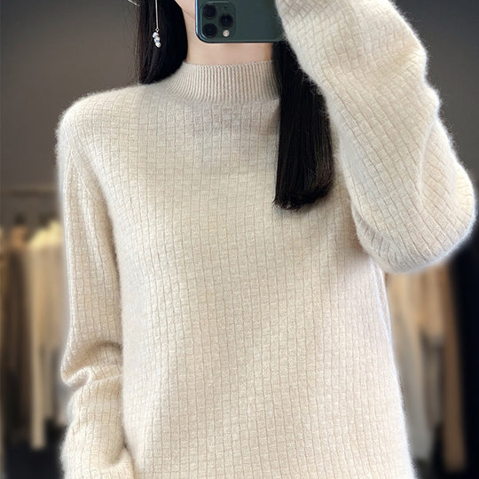 Damen Weicher Boxy-Mockneckpullover im Mohair-Look mit feiner Kastenrippenstruktur Shop Nory