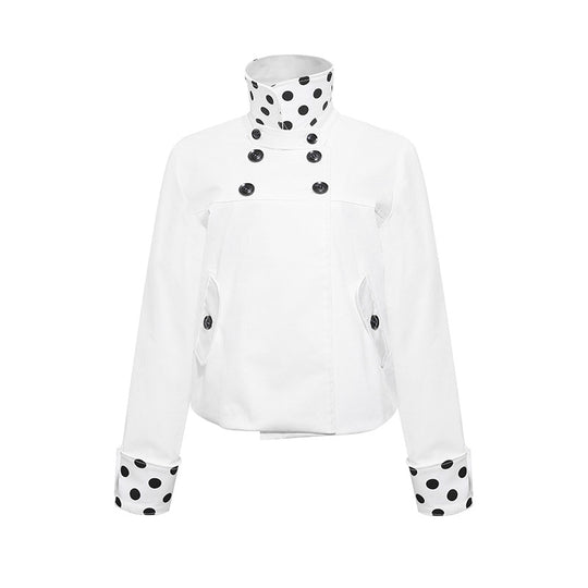 Damen Kurze Double-Breasted Jacke mit Stehkragen und Polka‑Dot-Futter Shop Nory