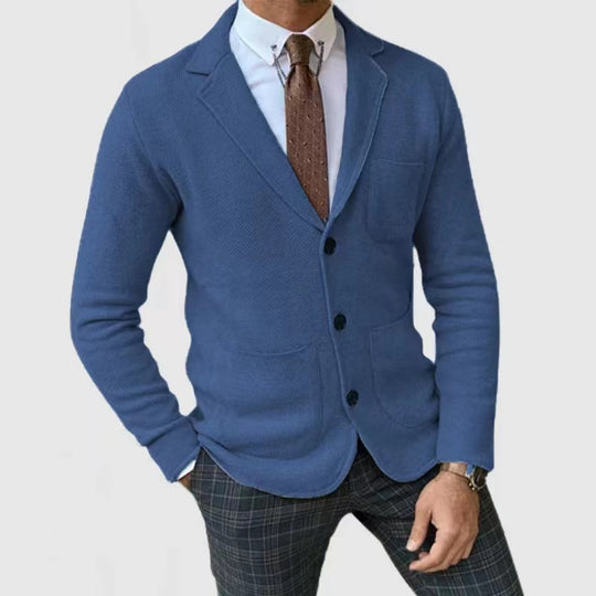 Herren nan eleganter Strickblazer mit Sakko-Kragen und aufgesetzten Taschen Shop Nory