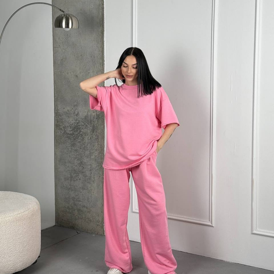 Damen Bequemes Loungewear-Set mit weit geschnittenem Oberteil und lässigen Hosen Shopnory