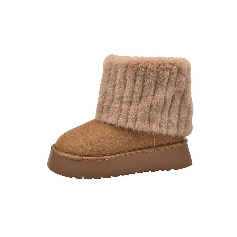 Damen Gefütterte Plateau-Ankle-Boots aus Veloursimitat mit umschlagbarem Kunstfellrand Shop Nory