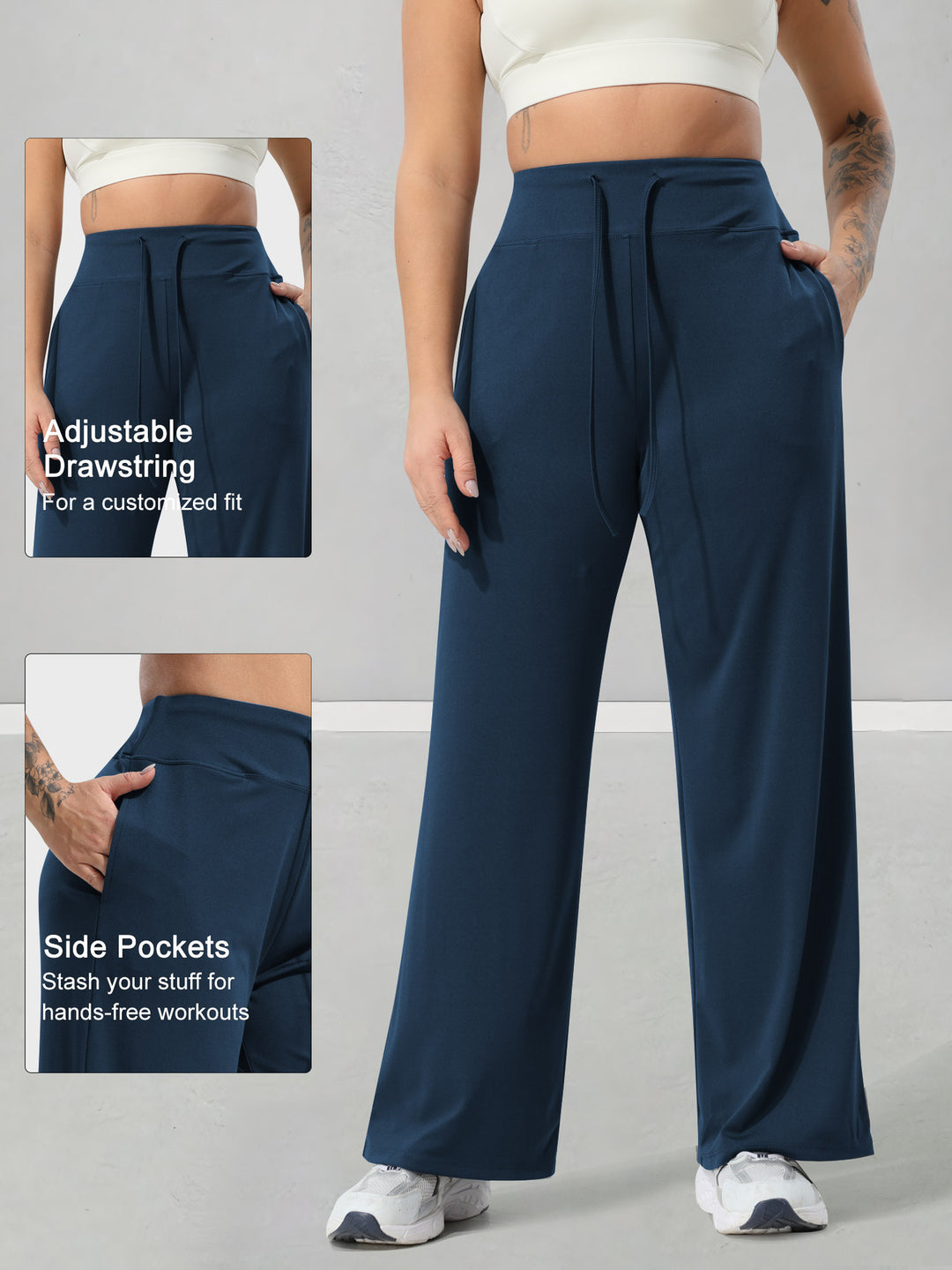 Damen Jogginghose mit hohem Bund, weitem Bein, Kordelzug und Seitentaschen Shopy Nory