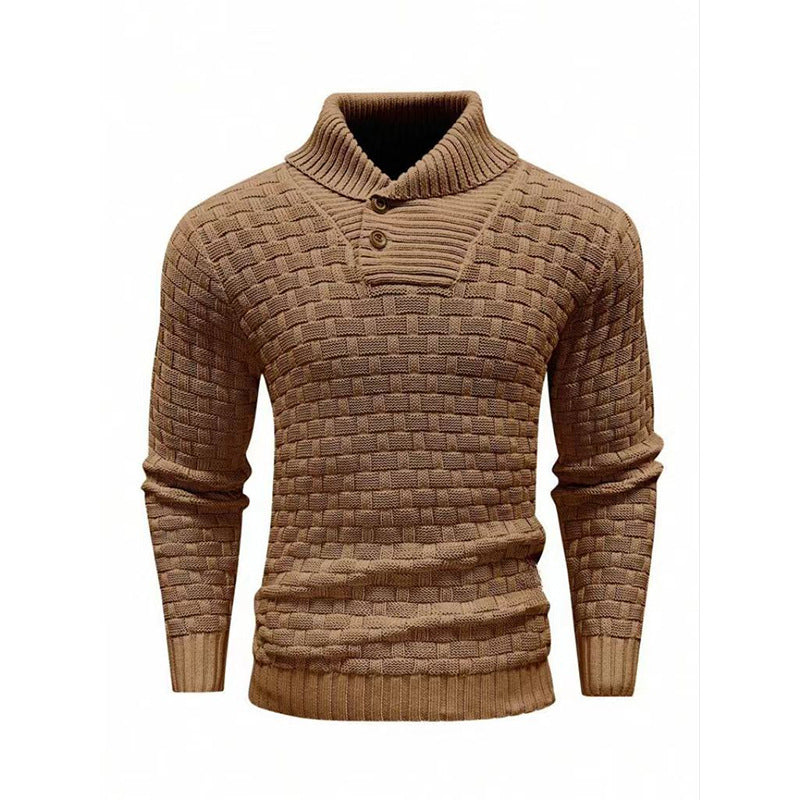 Herren nan strukturierter Strickpullover mit hochschließendem Stehkragen und Zierknopfleiste Shop Nory
