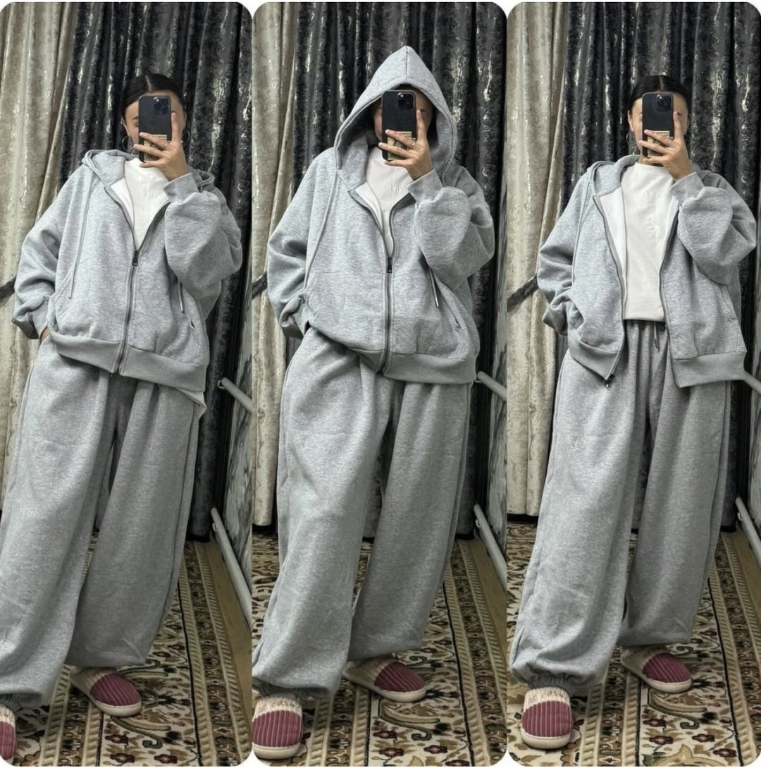 Damen nan übergroße Kapuzenjacke mit Reißverschluss und weite Jogginghose Lounge Set Shop Nory