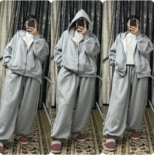 Damen nan übergroße Kapuzenjacke mit Reißverschluss und weite Jogginghose Lounge Set Shop Nory