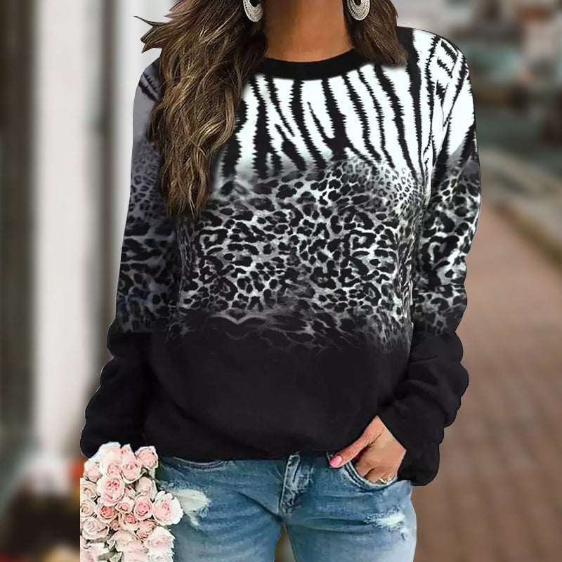 Damen Oversize-Tierprint-Pullover mit Rundhalsausschnitt und Ombre-Print Shop Nory
