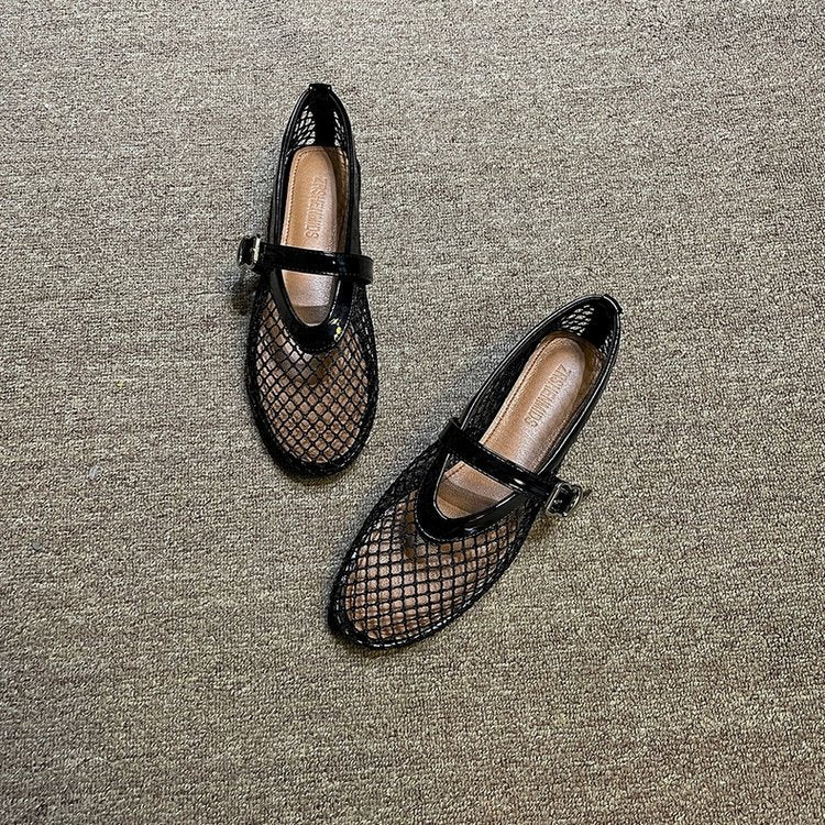 Damen Ballerina-Schuhe mit Netzdesign und verstellbarem Riemen