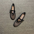 Damen Ballerina-Schuhe mit Netzdesign und verstellbarem Riemen