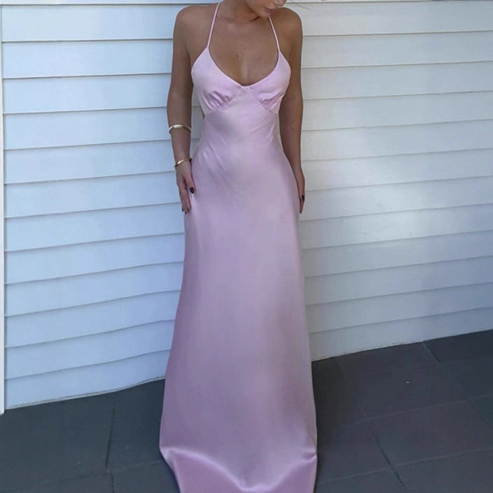 Damen Elegantes Maxikleid mit tiefem V-Ausschnitt und verstellbaren Spaghettiträgern