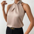 Damen Knoten Hals Stil Top Seide