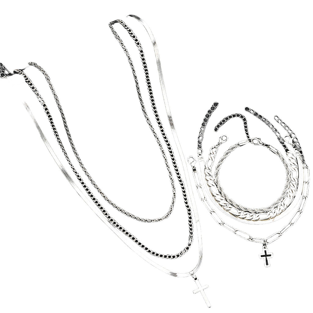 Damen mehrschichtiges Schmuckset mit Kreuzanhängern Shop Nory