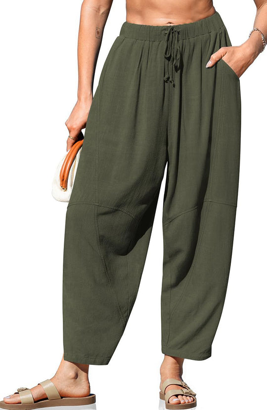 Damen Locker geschnittene Leinenhose mit weitem Bein und Kordelbund Shop Nory