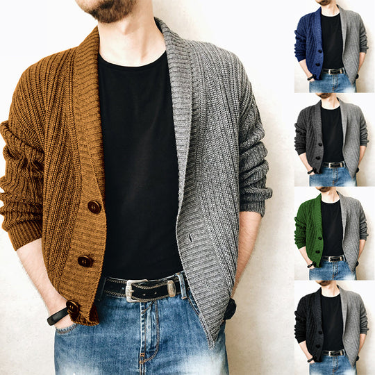 Herren Grobstrick-Cardigan mit Schalkragen, Rippstruktur und markanten Knöpfen Shop Nory