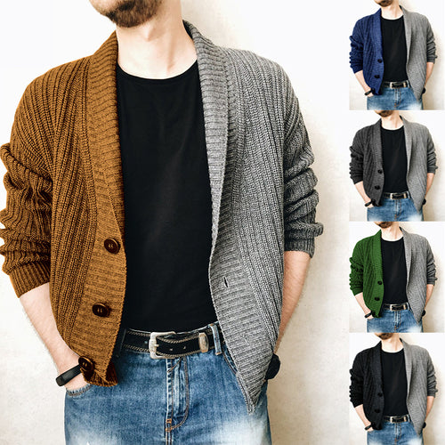 Herren Grobstrick-Cardigan mit Schalkragen, Rippstruktur und markanten Knöpfen Shop Nory