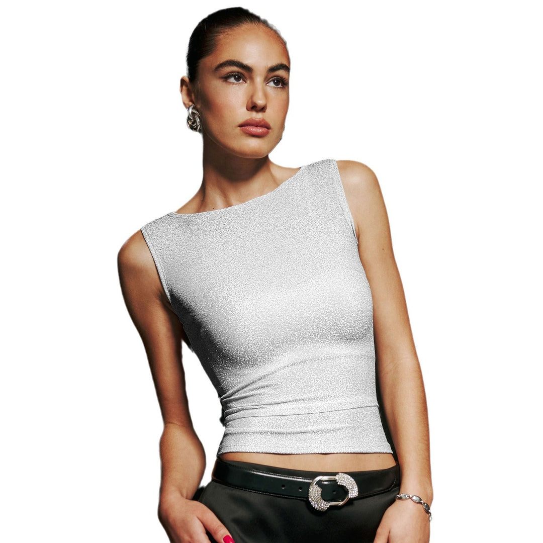 Damen Glitzerndes Oberteil mit asymmetrischem Ausschnitt Shopnory