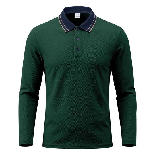 Herren Langarm-Polo aus strukturierter Piqué-Baumwollmischung mit Kontrastkragen Shop Nory