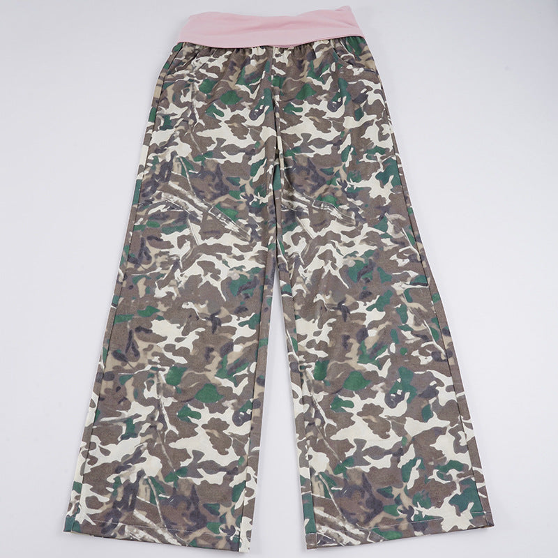 Damen nan weite Lounge-Hose mit Umschlagbund, Camouflage‑Muster und elastischem Komfortstretch Shop Nory