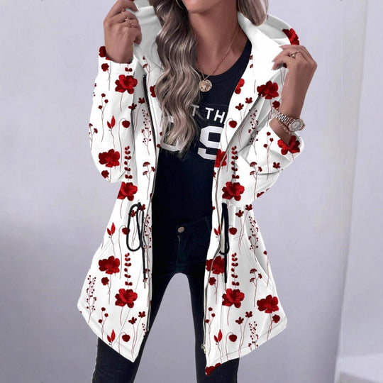 Damen Blumenprint Kapuzenparka mit wattierter Innenfütterung Shop Nory