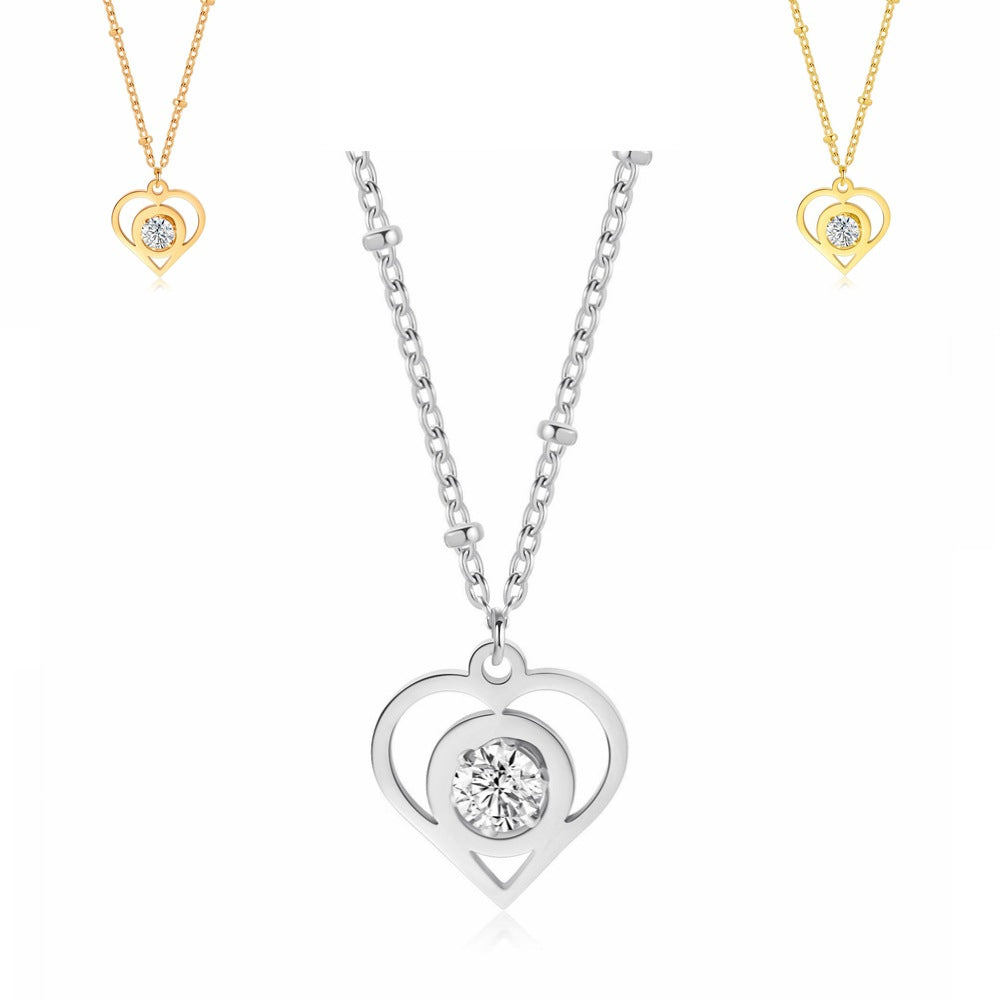 Damen elegante Herzanhänger mit Glitzerstein Shop Nory