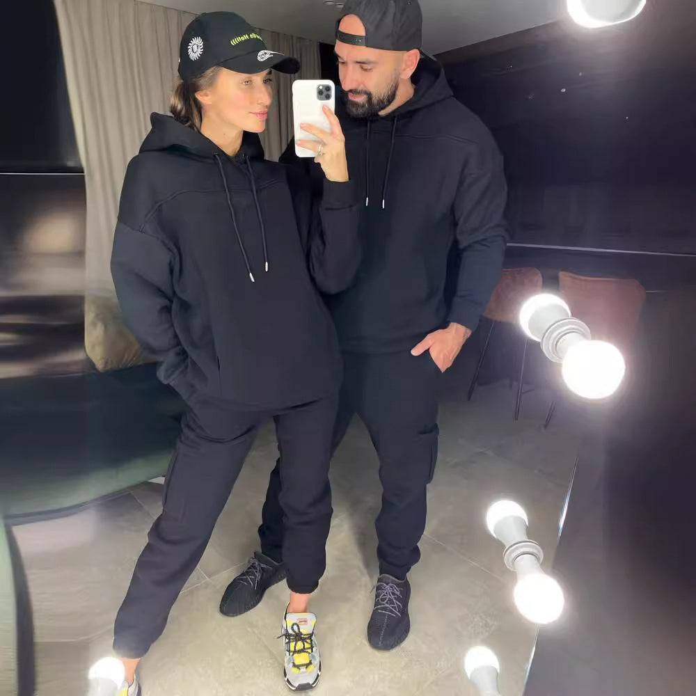 Damen lässiger Hoodie- und Jogginghose-Anzug mit praktischen Taschen und Kordelzug