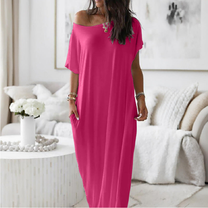 Damen Lockere Maxikleid mit Animal-Print und Seitentaschen