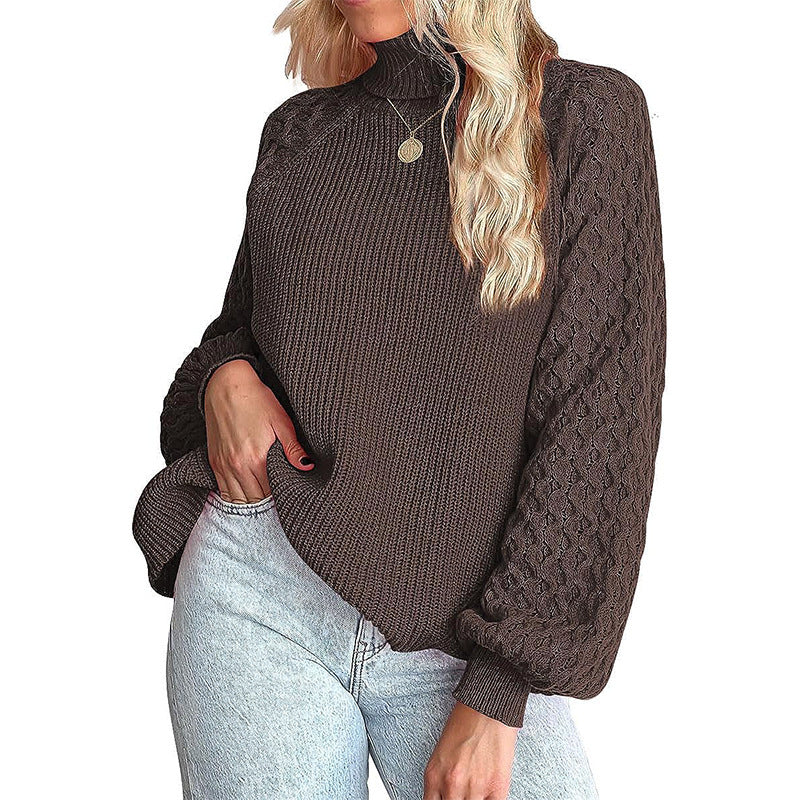 Damen Feinstrickpullover mit Rollkragen und voluminösen Zopfmuster-Ärmeln Shop Nory