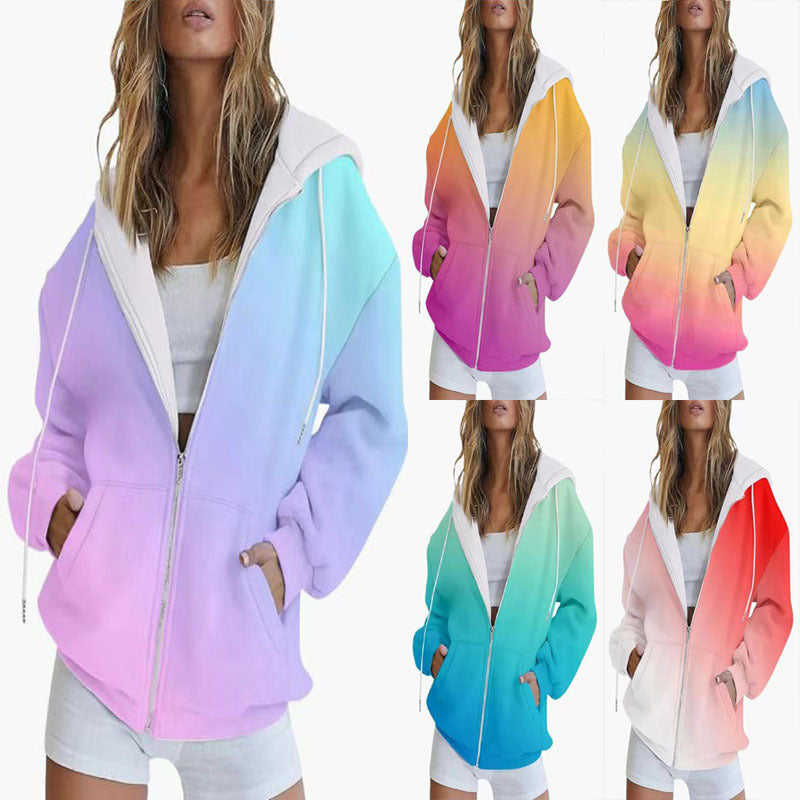 Damen Oversized Kapuzenjacke mit Farbverlauf und Praktischen Taschen Shopnory