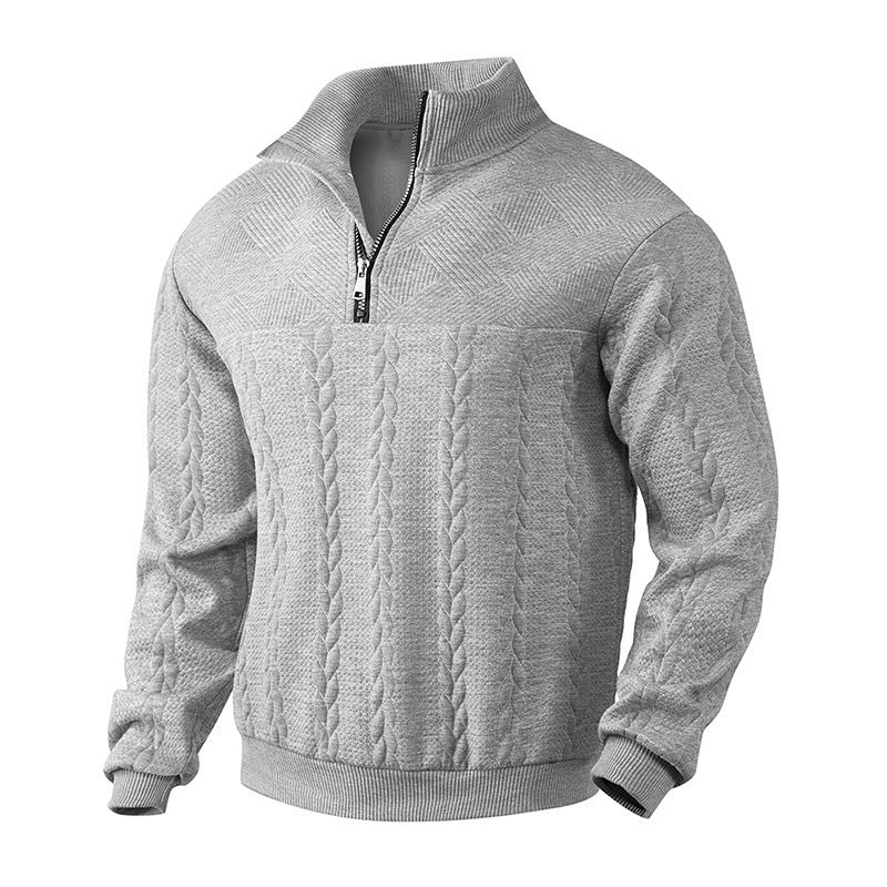Herren nan grobgestrickter Troyer-Pullover mit Zopfmuster, Stehkragen und halbem Reißverschluss Shop Nory