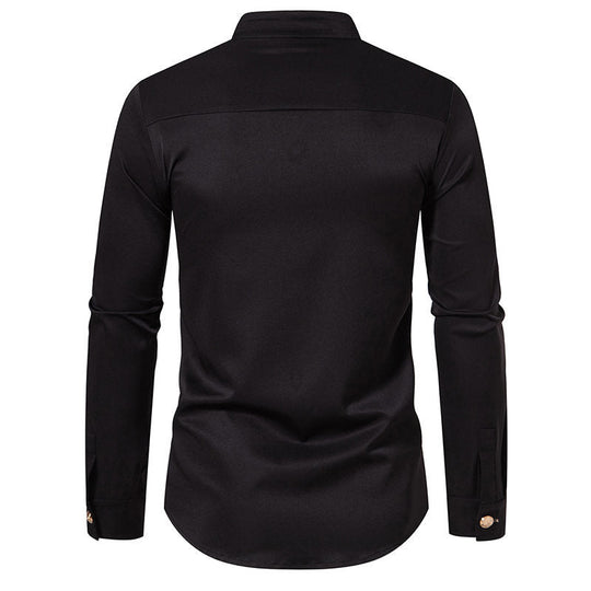 Herren Stehkragen-Hemd mit eleganten Knopfdetails