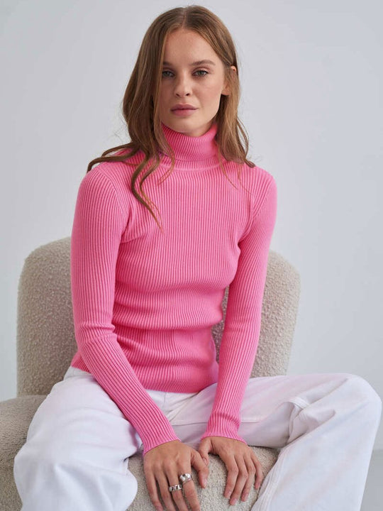 Damen Figurbetonter Rippstrick-Rollkragenpullover Shop Nory