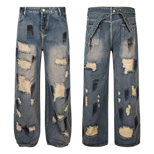 Damen Weite Destroyed-Jeans mit hohem Bund, Used‑Wash und Ballonsaum Shop Nory